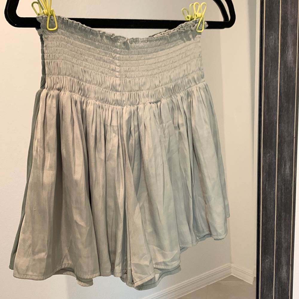 portuguese high waisted sage green silky shorts